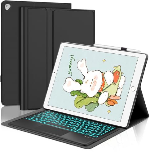 WAVATA Tastatur für iPad Pro 12.9 2/1 Generation 2017/2015 mit Touchpad, Hülle mit Tastatur für iPad Pro 12.9 mit Beleuchtete QWERTZ Layout Magnetisch Abnehmbarer, Schwarz