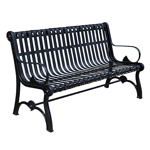 WOTZOV Gartenbänke, Gartenbank für den Außenbereich, Terrassenbank aus Gusseisen mit Rückenlehne und Armlehne, schwarzer 3-Sitzer-Freizeitstuhl aus Metall, Gartenmöbel, Parkbänk,180x65x83cm