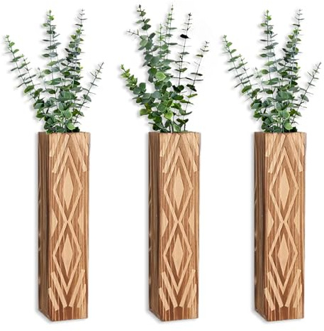 Tissting 3 Pcs Holz Wandvase Wand Pflanzgefäß Wandbehang Blumenvase | Container für Zimmerpflanzen, Bauernhaus Wandbehang Dekoration für Trockenblumen Und Künstliches Dunkelbraun
