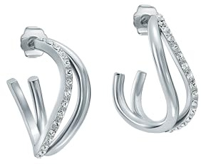 Ted Baker Wayva Jewelled Wave Large Hoop Earrings for Women (Silver/Crystal)