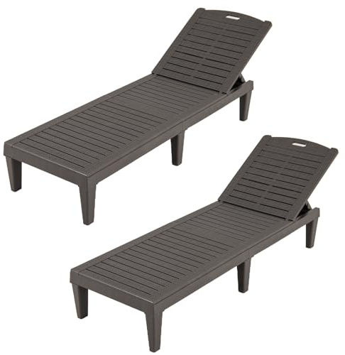 GIANTEX Sonnenliege, 2er Set Gartenliege mit 5-Fach Verstellbarer Rückenlehne, Wetterfeste Liegestühle für Garten, Strand & Terrasse, Liege Kunststoff, belastbar bis 160kg, 187 x 55 x 28 cm (Braun)