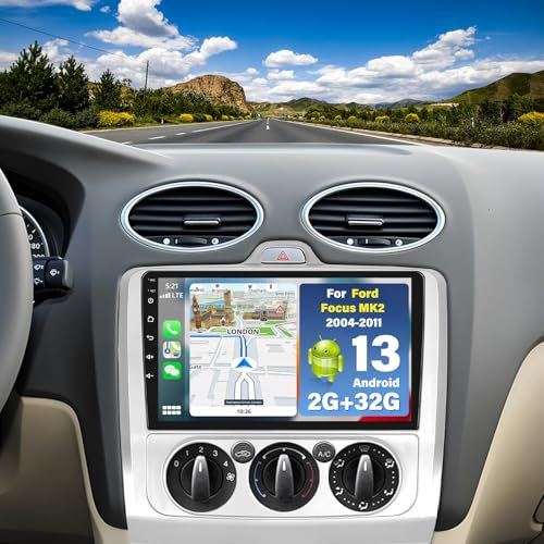 2G+32G Android 13 Autoradio für Ford Focus MK2 MK II 2004-2011 mit Wireless Carplay Android Auto 9 Zoll Autoradio mit Mikrofon Rückfahrkamera Bluetooth WiFi Mirror Link FM EQ SWC