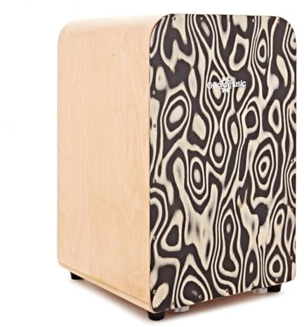 Deluxe String Cajon by Gear4music, Liquorice Burl | Padded Gig Bag Included, Beech and Birch Body for Rich Balanced Timbre, Adjustable Internal Strings, Comfortable Seat Pad