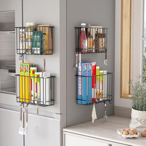 Ornestia 4 Pieces Magnetic Spice Rack, Inside Kitchen Cabinet Door Storage Box, Self-Adhesive Metal Cupboard Door Organisers for Cabinet/Bathroom/Washing Machine/Fridge/Microwave(Black)