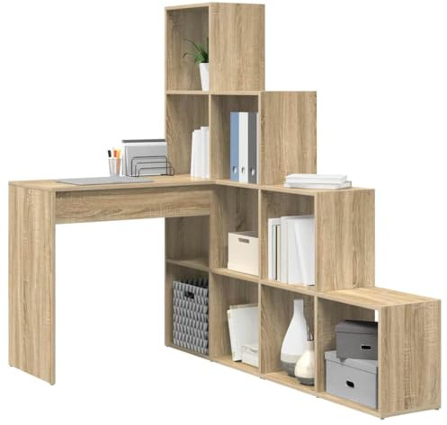 vidaXL Sonoma Oak Wood Corner Desk, L-Shaped, 101.6 x 149.5 x 149.5 cm, Modern Design, Easy Clean, Large Storage Space, Smooth Surface, Freestanding