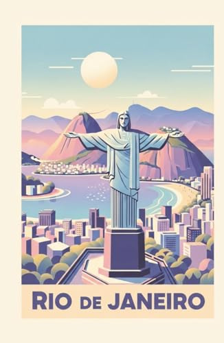 Libreta Vintage Rio de Janeiro.: Libreta de notas estilo póster de viaje retro en colores pastel mate. Tapa dura, tamaño 5.5 x 8.5 in /140 × 216 mm | ... |100 hojas, 200 pág. Interior hojas blancas.