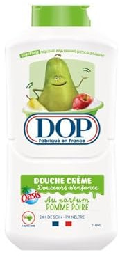 DOP Douche Crème Pomme Poire pH Neutre Peaux Sensibles Sans Savon 310ml | Formule sans colorant, Testé dermatologiquement, Fabriqué en France, Origine France Garantie, Bouteille tête en bas