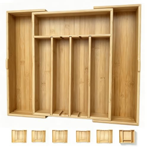 STS SELECTED Large Expandable Silverware Organizer | 2.5 High,DIY Partition,Premium Bamboo Cutlery Tray Flatware Holder