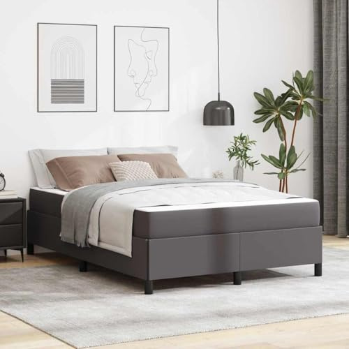 QJBSAVVA Bettgestell mit Matratze 160x200 cm Grau Kunstleder Modernes Design 9 Zonen Schaum Lattenrost Ecksofa Optik für Schlafzimmer und Gästezimmer