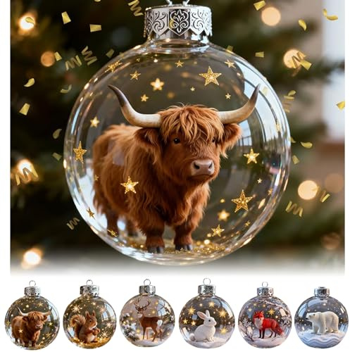 Niedliche Tier Weihnachtskugeln,3D-Weihnachtskugeln Hirsch Hasenmotiven,Kristallornamente für Tierliebhaber,Festliche Tischdekoration für Zuhause Feiertage,charmanter Baumkranz (Kuh)
