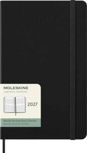 Moleskine Agenda Settimanale Verticale 2027, Planner 12 Mesi Con Spazio Per Note, Copertina Rigida e Chiusura Elastica, Formato Large 13x21 cm, Colore Nero