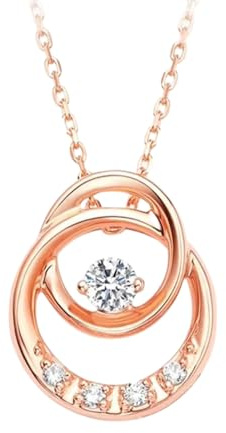 Ayoiow Anhänger Diamant Doppelkreis mit 0,1 ct Diamanten, Halskette Gold Modeschmuck für Freundin| 9K Roségold | Trendiger Modeschmuck für Weihnachten