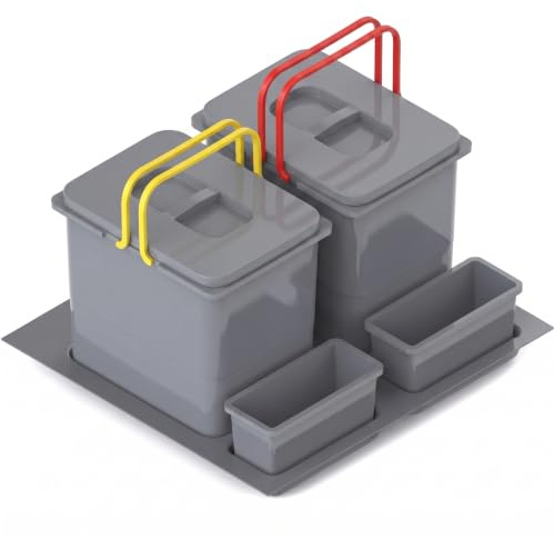 FurniFit Sistema De Reciclaje De Cocina Para Armario De 60 Cm 2 Compartimentos 52,5x49x30 Cm (2x 15L) Con Tapa Cubo De Basura Empotrado
