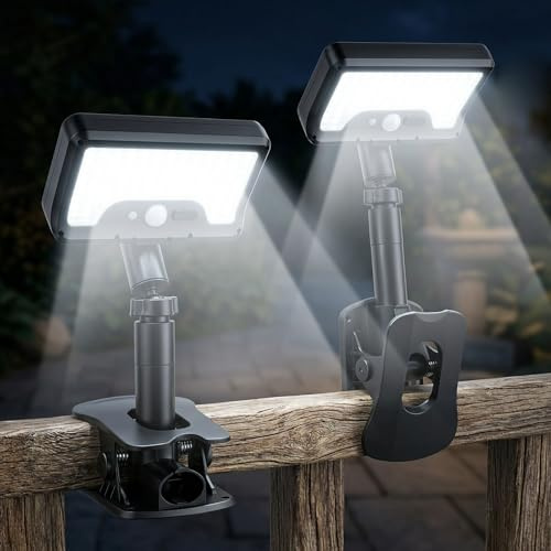 Lustaled Solarlampen für Außen mit Bewegungsmelder, 6500K Clip-On Dachrinnen Solarleuchten mit USB, Wasserdicht, 92 LEDs & 3 Modi mit Dämmerungssensor Solar Lampe für Zaun, Balkon, Garten, 2-Stück