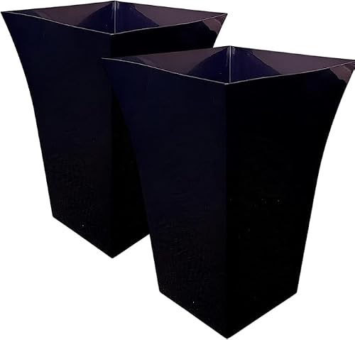 OptiProducts Tall Square Planter Pots (Set of 2) – Large Modern Indoor & Outdoor Plant Pots | Decorative Garden, Patio & Home Planters for Flowers, Shrubs & Small Trees (Black)