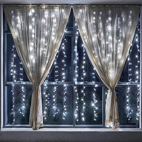 Bakaji Tenda Luminosa Natalizia per Finestre a Batteria 144 LED Fissi 4,5V set 2 Tende 120 x 50 cm Illumiazioni Natalizie a Batterie da Interno Decorazioni di Natale per Casa (Bianco)