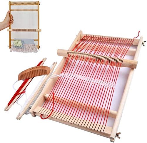 BangShou Webrahmen Holz Webstuhl Set für Kindern und Erwachsene Schulwebrahmen Holzwebrahmen mit Fäden, Kamm, Schiffchen und Wollfaden (40 x 20 cm)