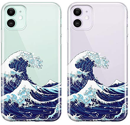 uCOLOR Ocean Case for iPhone 11 (6.1 inch) Japanese Wave Thin Slim Hybrid Case Hard PC with Soft TPU Bumper Anti-Scratch Protective Crystal Clear Case for iPhone 11 XIR 6.1 inch 2019