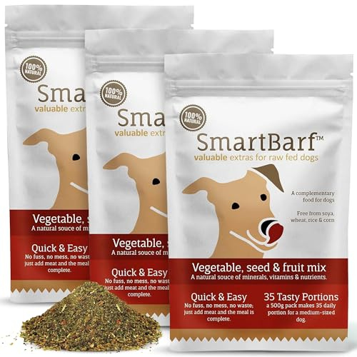 SmartBarf Vegetable, Seed & Fruit Mix (500g) A natural meal booster rich in prebiotics, minerals, vitamins & nutrients - Improve your dog's raw or home prepared meal by adding SmartBarf - 3 Pouches