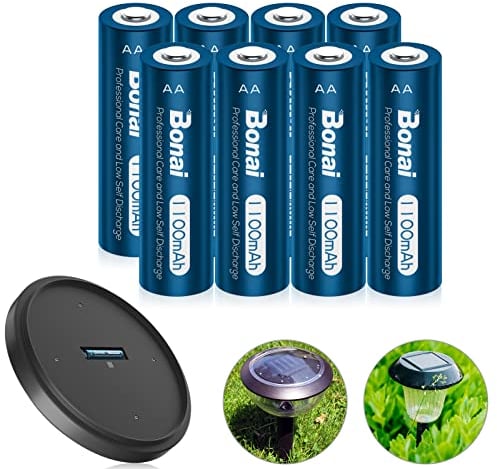 BONAI Akku AA 1100mAh Wiederaufladbare Solarleuchten Garten Batterien 1,2V Mignon AA Accu NI-MH Aufladbare Solar Bodenleuchten Akkubatterien geringe Selbstentladung (8 Stück)