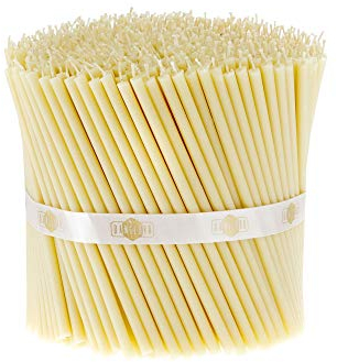 Danilovo 700 Stück Weiß Bienenwachs Kerzen - Orthodoxe Kerzen für Gebet, Rituals, Tischdeko Hochzeit - Ungiftig, Ruß - Tropffrei, Lang, Nachhaltige Produkte, N140, Höhe: 15 cm, Ø 5 mm