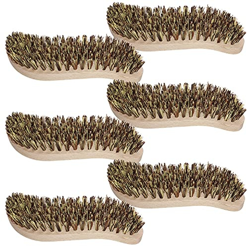 6 Stück Scheuerbürste, Reinigungsbürste mit extra harten Borsten, Putzbürste, Hand Schrubber, Ergonomischer Griff aus Holz in S-Form, Wurzelbürste für Küche, Garten, Haushalt - Made in Germany