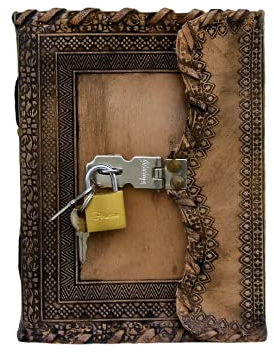 Leather Crafter's Antik handgefertigtes Tagebuch aus Leder mit altmodischem Schloss und Schlüssel, Leder, Grimoire Book of Shadows Tagebuch, Vintage-Leder, blanko, 17,8 x 12,7 cm (Schloss und