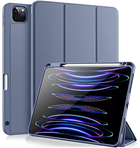 Vobafe Hülle Kompatibel mit iPad Pro 11 Zoll Hülle 2022/2021/2020/2018, TPU Flexible Rückseite Abdeckung mit Stifthalter, Unterstützt 2. Gen Pencil, Auto Schlafen/Wachen, Blau grau