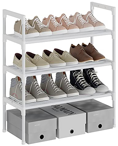 AcornFort® S-521 3 Ebenen Stöckiges Weiß Verstellbare Schuhablagen Schuhaufbewahrung Hohes Schuhregal Organizer Regal Halteständer für 9 Paar Schuhe, 56 x 30 x 60 cm,Extra Robuste Bauweise