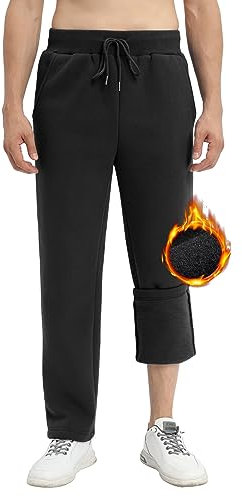 TOMEEK Tracksuit Bottoms for Men Open Hem Warm Fleece Lined Trousers Causal Joggers Sweatpants with Pockets Elasicband Mens Jogger Bottoms with Loose fit(Black,L)