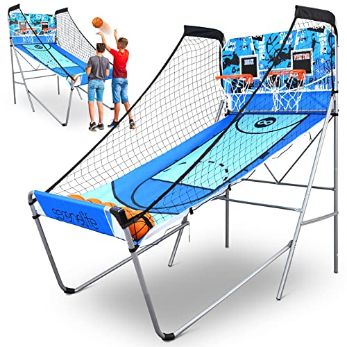 SereneLife Arcade Basketball Spiel, Klappbarer Einzel/Doppel-Basketballkorb, Elektronische Punkteanzeige, Robuste Konstruktion, Indoor/Outdoor -Sport Spiel für Kinder, Familien & Basketball-Fans