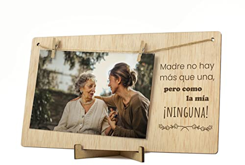 CONTRAXT Marco de Fotos Mama Dia de la Madre. Colgar fotos con pinzas madera natural ideas regalos detalles para mama postal madre primeriza wonderful original (Madre ES)