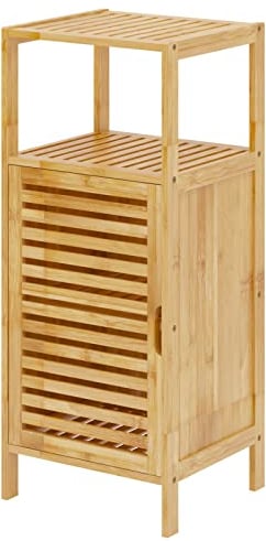 sogesfurniture Badezimmerschrank, Beistellschrank Bambus mit Lamellentür und offenem Fach Aufbewahrungsschrank für Badezimmer, Wohnzimmer, Küche, 36x32.5x85cm, BHEU-KS-YSG-DM