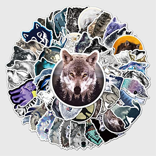 Bric Dodo 50 Stück Wolf Aufkleber Auto Laptop Telefon Gitarre Skateboard Motorrad Fahrrad Wolf Wölfe Hund Stickers Set Vinyl Wasserdicht Aesthetic Aufkleber für Jugendliche Kinder Erwachsene