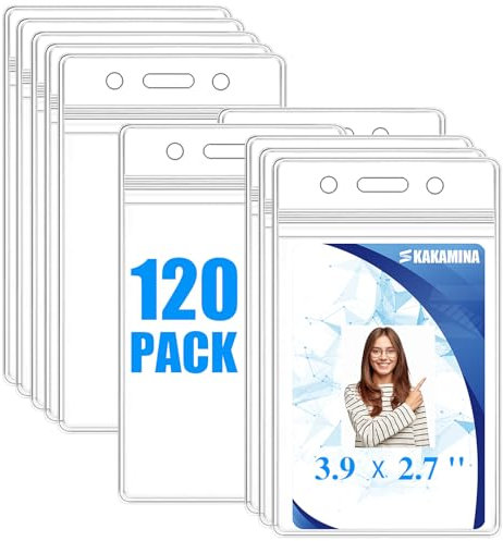 120 Stück Namensausweishalter, Namensschilder, Namensanhänger, vertikal, extra dick, mit wasserfestem, wiederverschließbarem Reißverschluss
