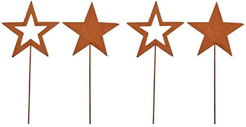 ETC weihnachtlicher stimmungsvoller Deko-Stecker Garten-Stecker Stern Metall rostig im 4-er Set, Braun