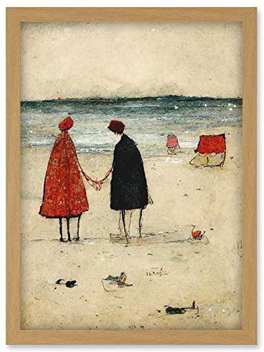 Doppelganger33 LTD Perfect Day For A Walk Couple Beach Scene Artwork Framed Wall Art Print A4