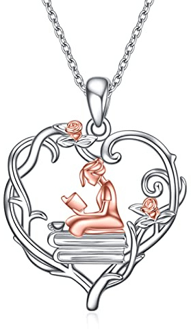 YFN 925 Sterling Silber Buchliebhaberin Halskette Lesen Mädchen Anhänger Graduierung Geschenk Schmuck für Frauen Mädchen