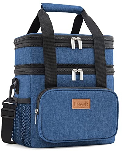 Lifewit Lunchtasche für Männer Frauen Doppeldecker-Lunchtasche, Medium isolierte weiche Kühltasche, auslaufsicher mit Schulterriemen für Erwachsene für Arbeit/Flug/Reisen, 12L/16 Dosen, Dunkelblau