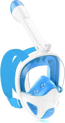 JRing Snorkeling Mask with Side Breathing System, 180° Panoramic View Full Face Diving Mask Detachable Action Camera Mount iwith Anti-Fog and Anti-Leak Snorkel Mask