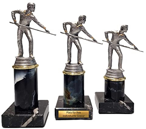 eberin · Billard Pokal mit Gravur · Billard Cup · Billard Wanderpokal · Billardspieler mit Queue auf Säule/Marmor schwarz · Auszeichnung · Pokal in 3 Größen erhältlich · (16,7 cm)