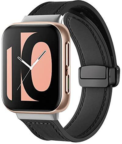 SABSEN Magnetische Leder Armband für OPPO Watch 41mm/46mm Armbänder, Magnetische Leder Silikon Hybrid Ersatzarmband Kompatibel mit Armbänder OPPO Watch 41mm/46mm (A,46mm)