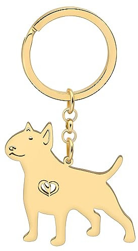 WEVENI Niedlicher Hunde-Schlüsselanhänger, 18 Karat vergoldet, Edelstahl, Schlüsselanhänger, Ring, Zubehör, Charms, Hundeliebhaber, Vergoldeter Bullterrier, 44mmx53mm