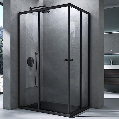 Mai & Mai cabine de douche noir avec receveur 90x120cm paroi de douche deux portes coulissantes verre trempé transparent avec revêtement nano easy clean RAV16K