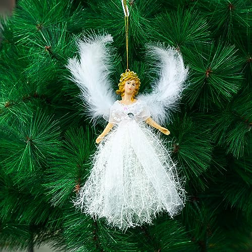 Soaoo 6 Piece Christmas Angel Hanging Gift Ornaments Christmas Victorian Fluffy Wing Long Skirt Angel Doll Pendant Xmas Tree Decoration Gift for Crafts Home Decor Room Decoration