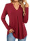 Beluring Shirts for Women Casual V Neck Tops Long Sleeve Soft Tshirts, Burgundy Size 18 20