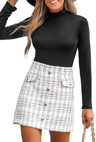 CUPSHE Damen Rock Hoher Bund Knöpfen Tweed Karo Minirock High Waist Kurz Karierter Freizeitrock Elegant Mini Short Skirt Weiß L