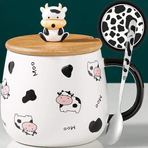 Arawat Mucca Mug Con Coperchio Mucca Mug Regalo Divertente Tazza Di Caffè 400 Ml Tazza Di Tè In Ceramica Natale Carino Mucca Tè Caffè Mugs Dolce Regalo Di Compleanno Per Le Donne Uomini Fidanzato