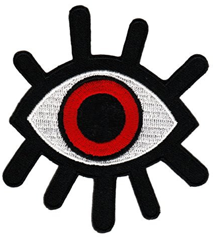 Auge Rot Aufnäher zum aufbügeln oder aufnähen Bügelbild Aufbügler für Kleidung gestickter Bügelpatch Applikation Wimpern Patch Größe 7,3 x 8,6 cm