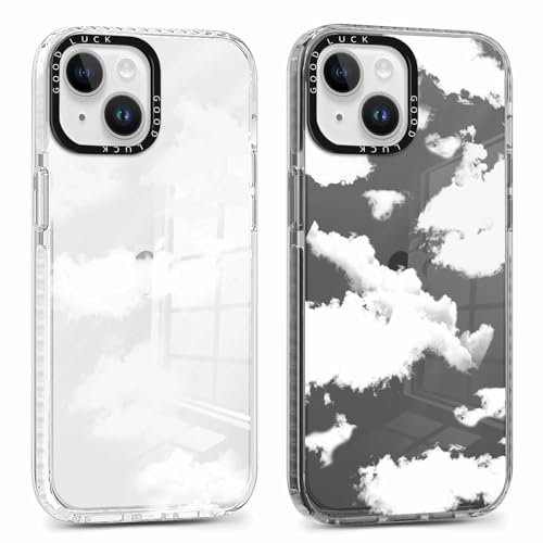 Xylota 2 Stück Handyhülle für iPhone 14/iPhone 13 6,1 Hülle, Durchsichtig Case mit Aesthetic Muster Wolken, Ultra Dünn Silikon Weich TPU Bumper Stoßfeste Kratzfest Schutzhülle Transparent Mode Cover